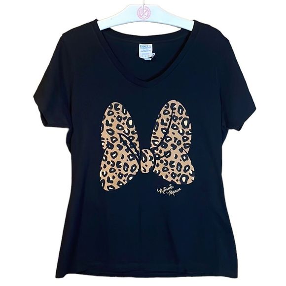 Tops - •DISNEY•MINNIE MOUSE LEOPARD PRINT BOW BLACK SHORT SLEEVE TOP IN MEDIUM